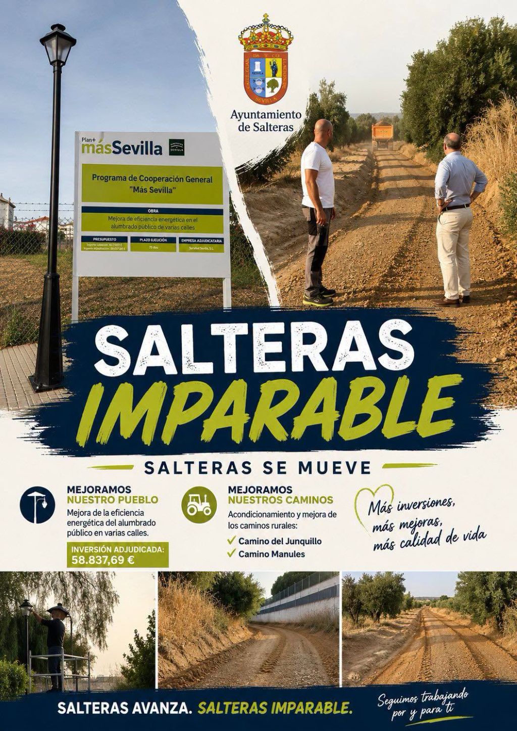 Salteras avanza con nuevas mejoras en alumbrado público y caminos rurales  