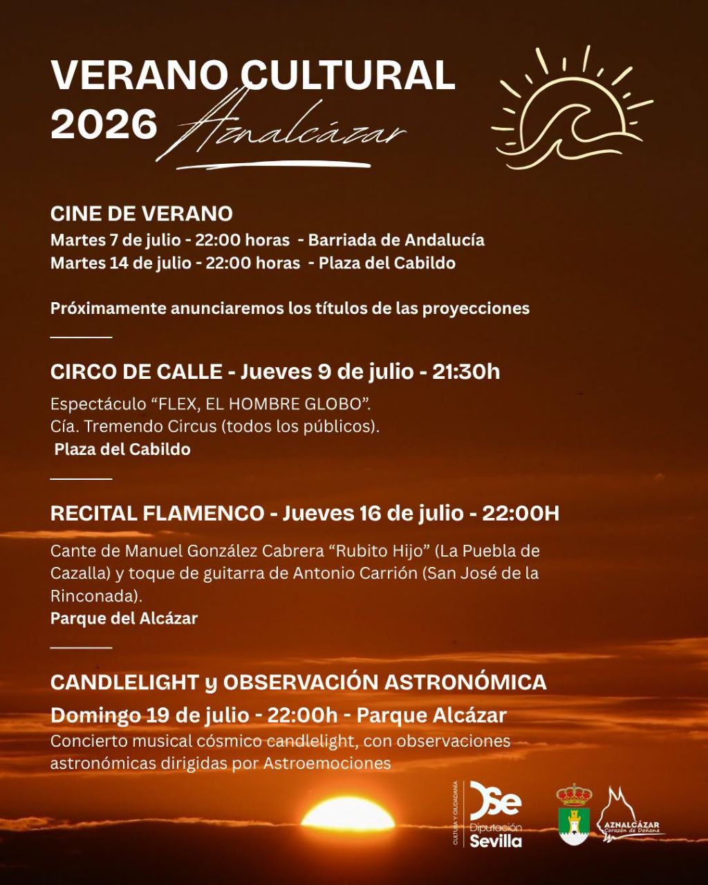 Aznalcázar presenta la programación del Verano Cultural 2026 para el mes de julio