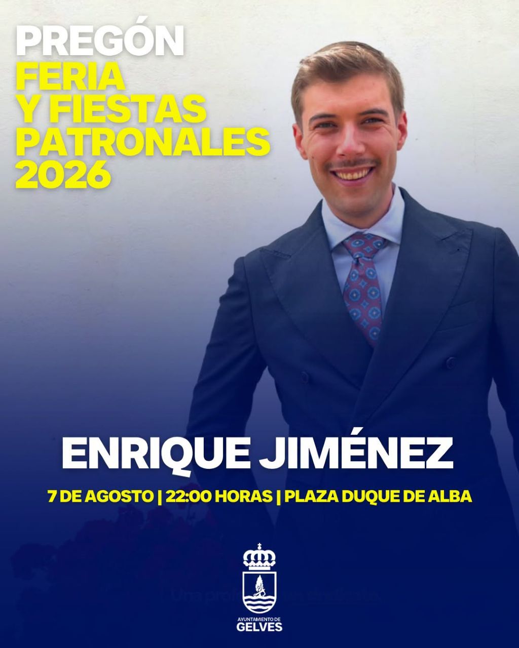 Enrique Jiménez será el pregonero de la Feria y Fiestas Patronales de Gelves 2026