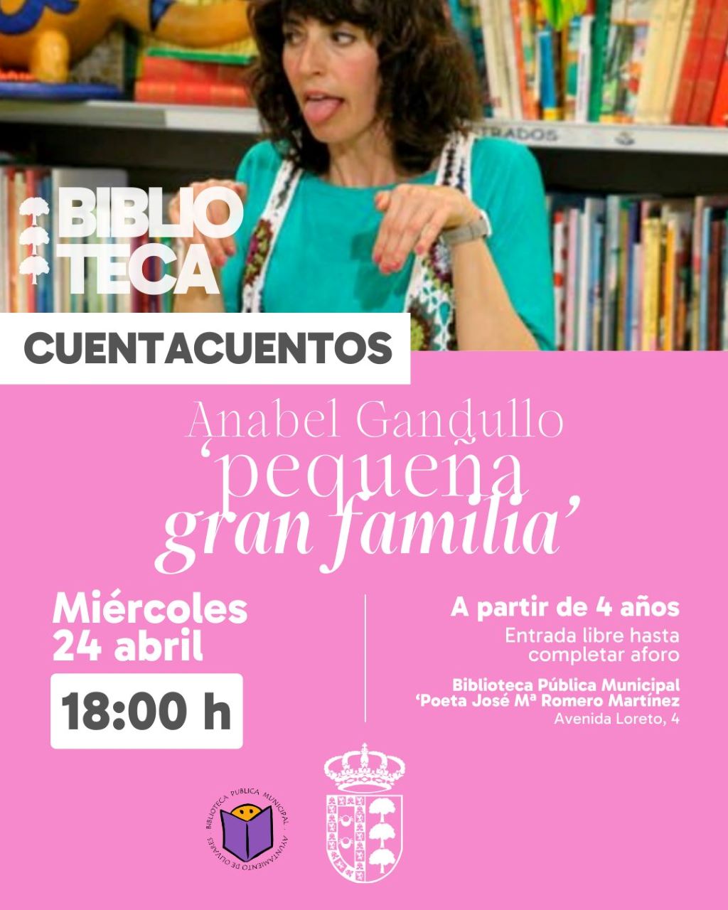 Anabel Gandullo ofrecerá una sesión de cuentacuentos en Olivares por la Semana del Libro